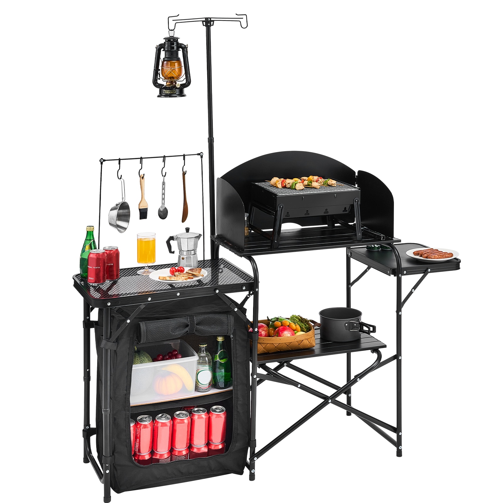 Camping Kitchen Table Portable Outdoor Cook Station Storage Windshield Aluminum_voghion.com
